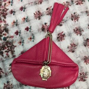 Vintage Italian made Pink Leather Clutch with Gold Accent